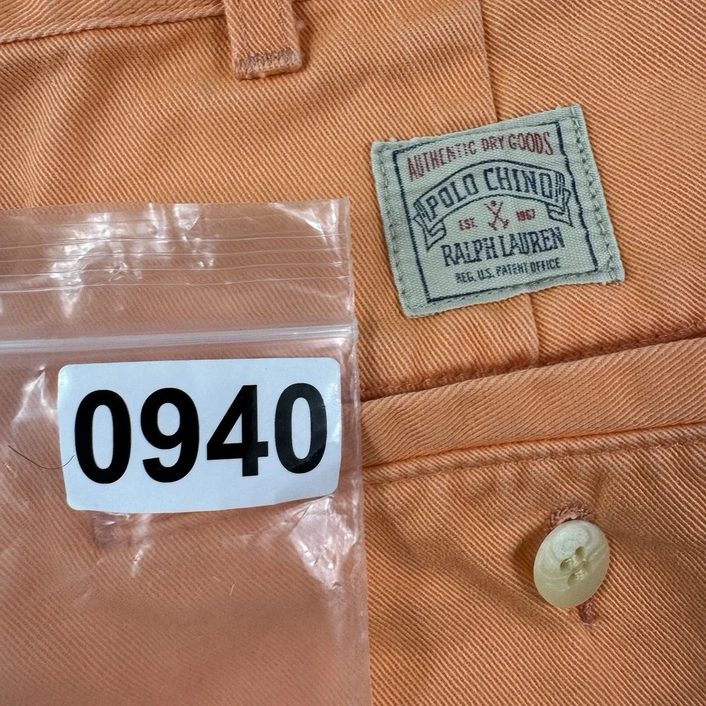 Polo Ralph Lauren Orange VTG Pleated USA Made Chino Short Size 40